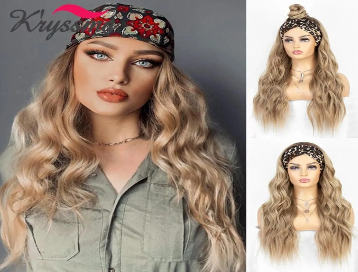 LX Brand ombre Golden Blonde Bandband Wigs for Black Femmes Long Body Wave Synthetic Hair Wig Natural Black Wig Machine MADEF4685667