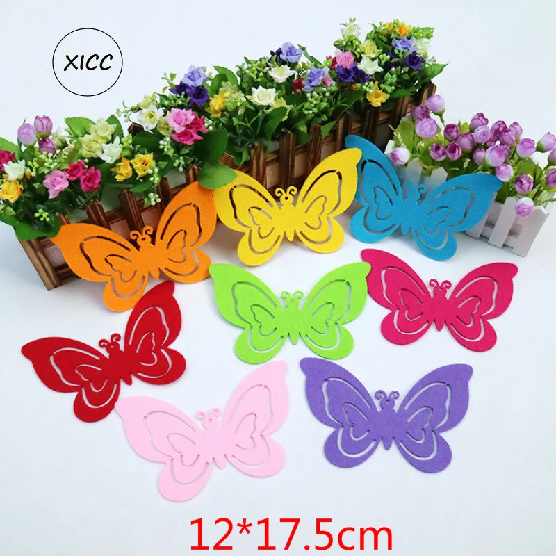 Hogar para niños Hang Hermosa Pegatinas de pared de mariposa Aula Niños Hermanos cálidos Flores espesas almohadillas de tela de fieltro Boda DIY