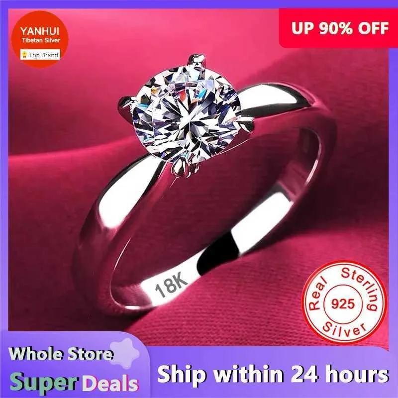 Anneaux de bande Luxury 18K Ring Platinum avec certificat 100% Pure Silver 925 Anneau de haute qualité Zirconia Diamond Womens Wedding Ring J240410