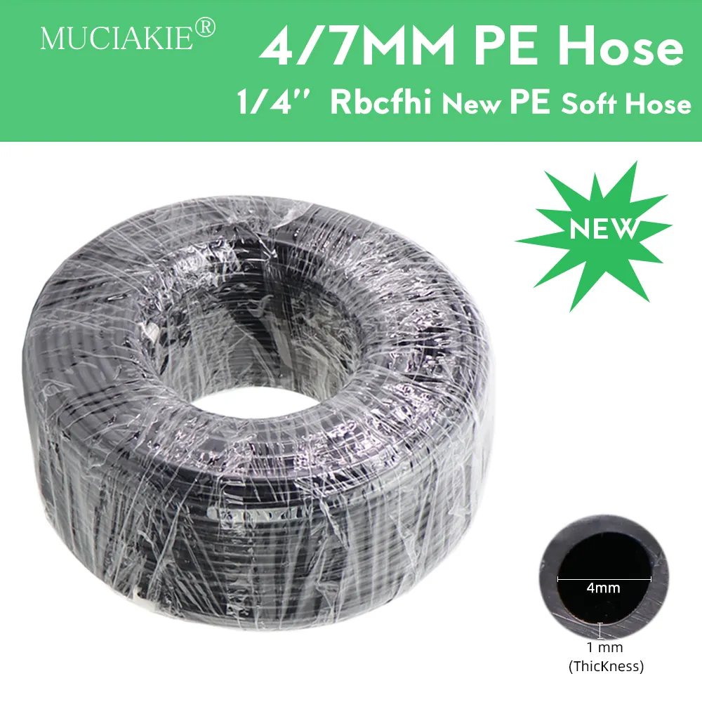 Muciakie 50m 100m 1/4 '' ID de tube PE 4 mm OD 6,35 mm 4/7 mm tuyau d'eau Basse pression Système de brumisation du tuyau RO Système de filtre à eau