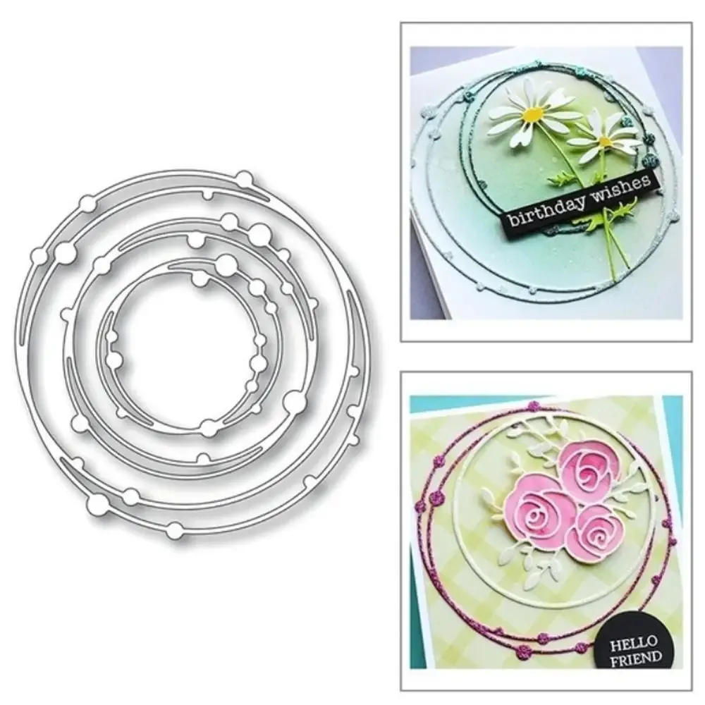 Metal Cutting Dies för DIY Scrapbooking 3D Spotty Line Circle Nesting Frame Album Dekorativa prägling Hantverksdies klippta