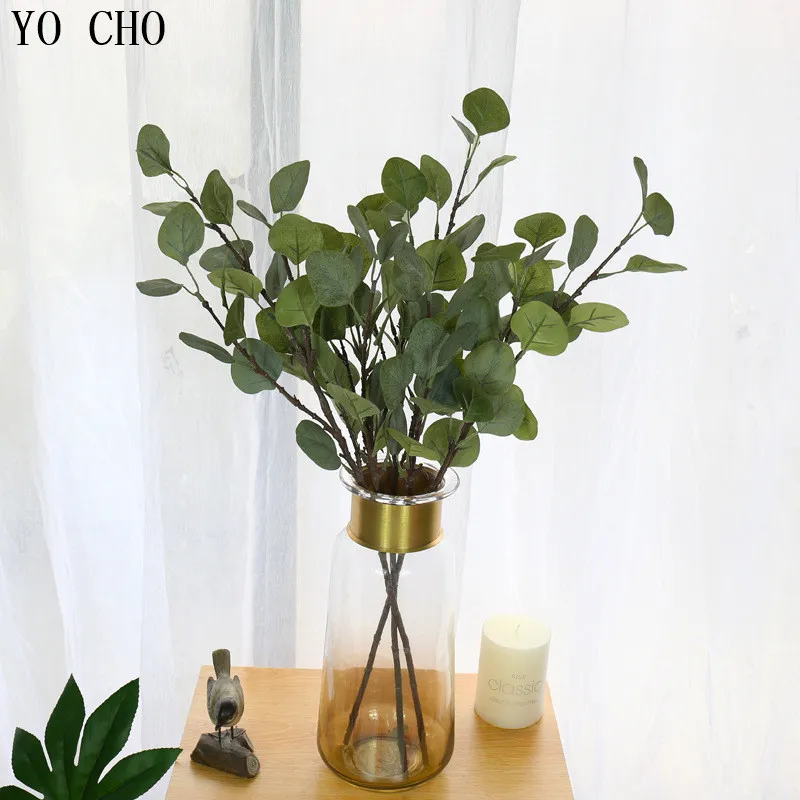 Yo Cho Cho Artificiale Eucalipto foglie verdi Foglie ramoscello piante per matrimoni per la casa giardino falso fogliame festival decorazioni da tavolo da matrimonio