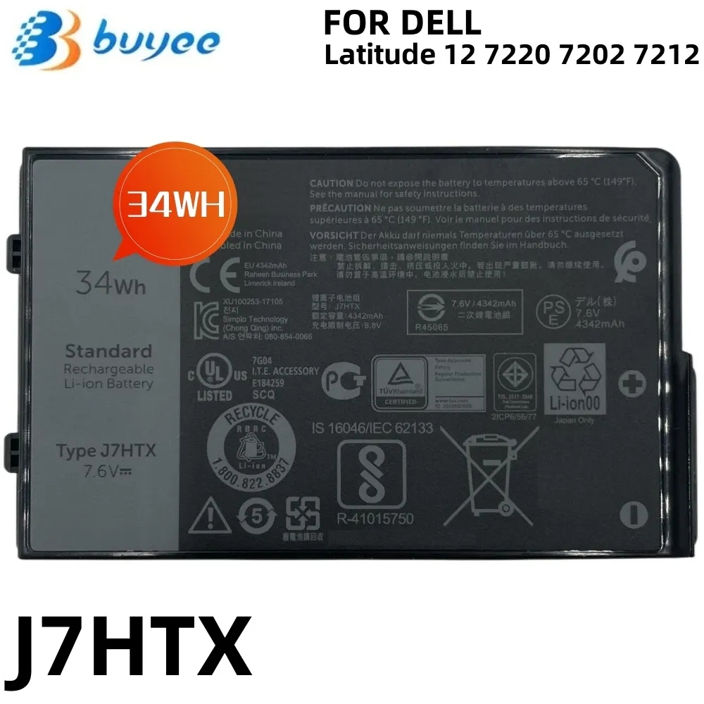Batteries Nouvelles batteries J7HTX pour ordinateur portable pour Dell Latitude 12 7220 7202 7212 Rugged Extreme Tablet Series 7xntr FH8RW 7.6V 34Wh 4342MAH