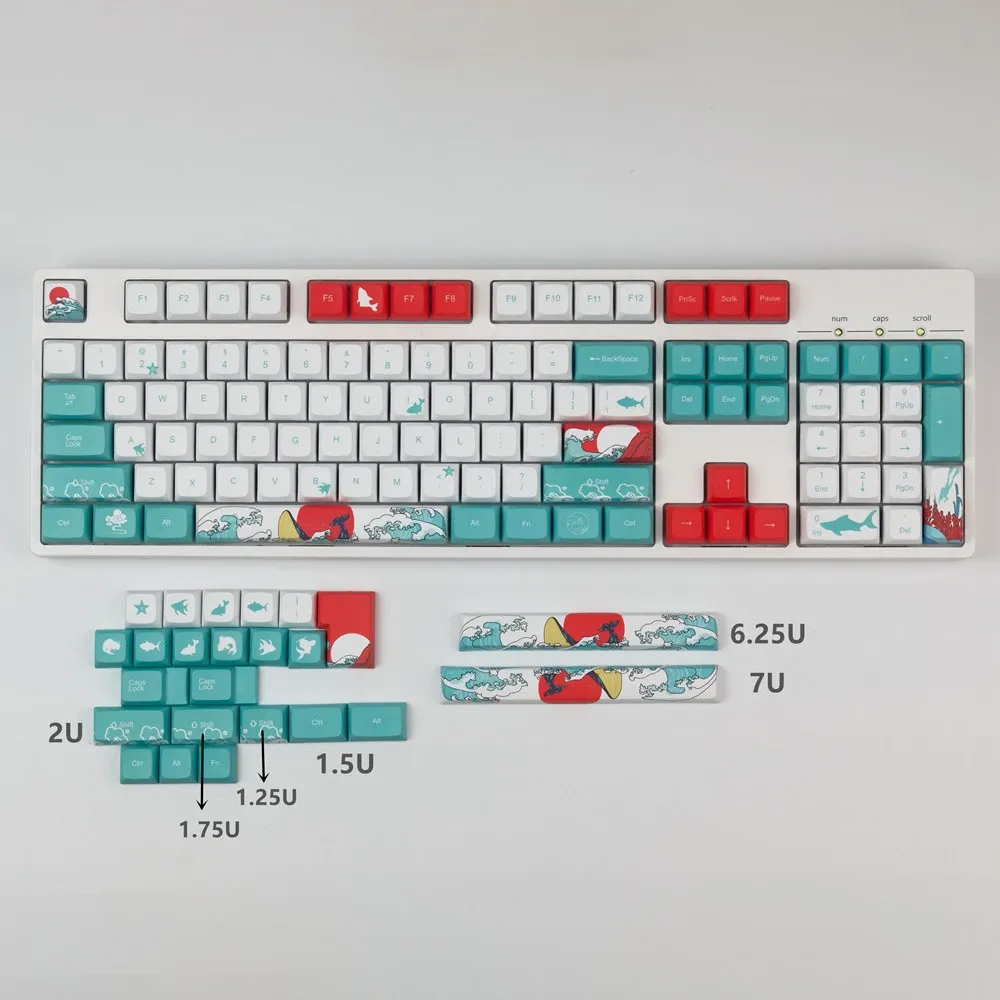 COLLOS XDA Profile English 124 KEYS SEA CORAL UKIYOE KEYCAP 5 FACE DYE SUBLIMATION DEALICALACAL KEYCAP FOR GH60 68 87 108