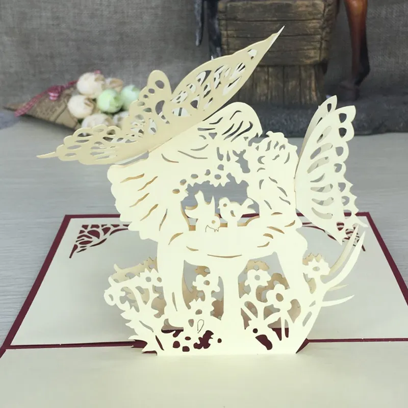 1pcs Angel Kiss Laser Cut Paper Greeting 3D  Up Kirigami Card Wedding Invitation Birthday Valentine`s Day Postcards Gifts (4)