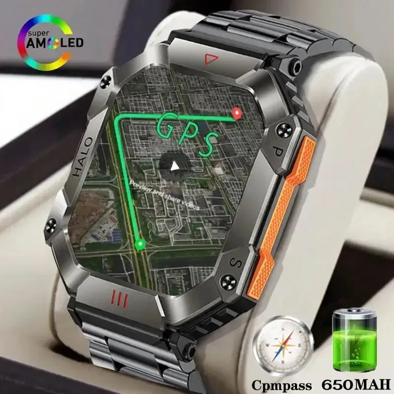 Montres 2023 New Military Smart Watch Men GPS tracker 650mAh Batterie Ultra Long Standby Compass Bluetooth Call Outdoor Sports Smartwatch