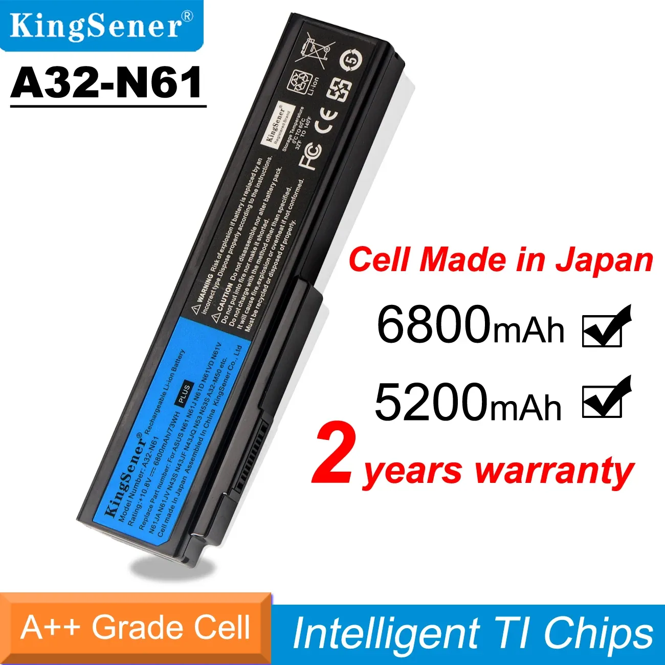 Batteries Kingsener A32N61 Batterie d'ordinateur portable pour ASUS N61 N61J N61D N61V N61VG N61JA N61JV M50S N43S N43JF N43JQ N53 N53S N53SV A32M50
