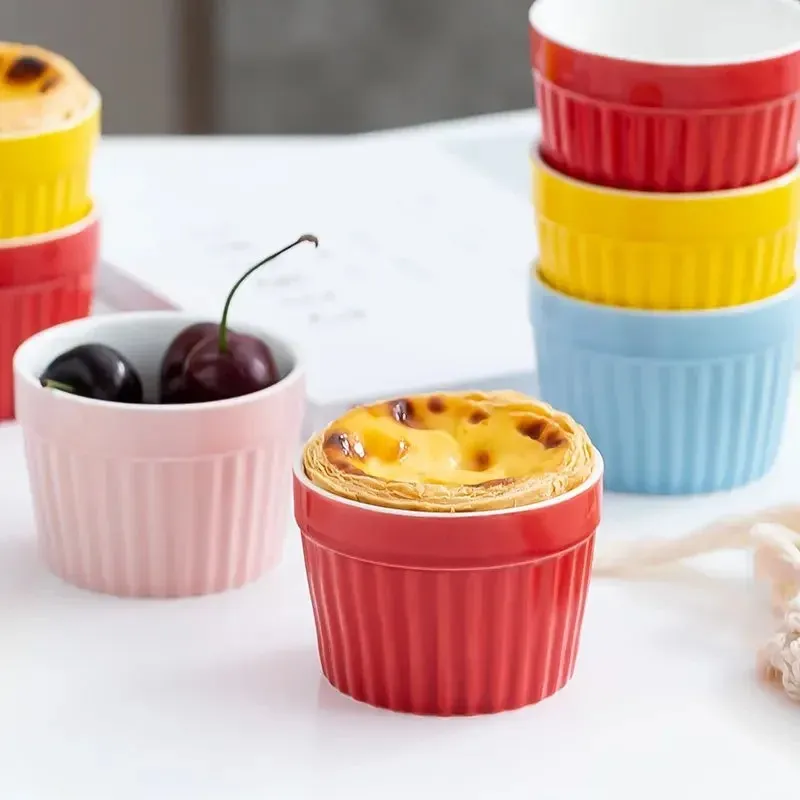 9cm ceramic creative solid color baking bowl double skin milk dessert bowl pudding cup steamed bowl baking cup cake dessert mold