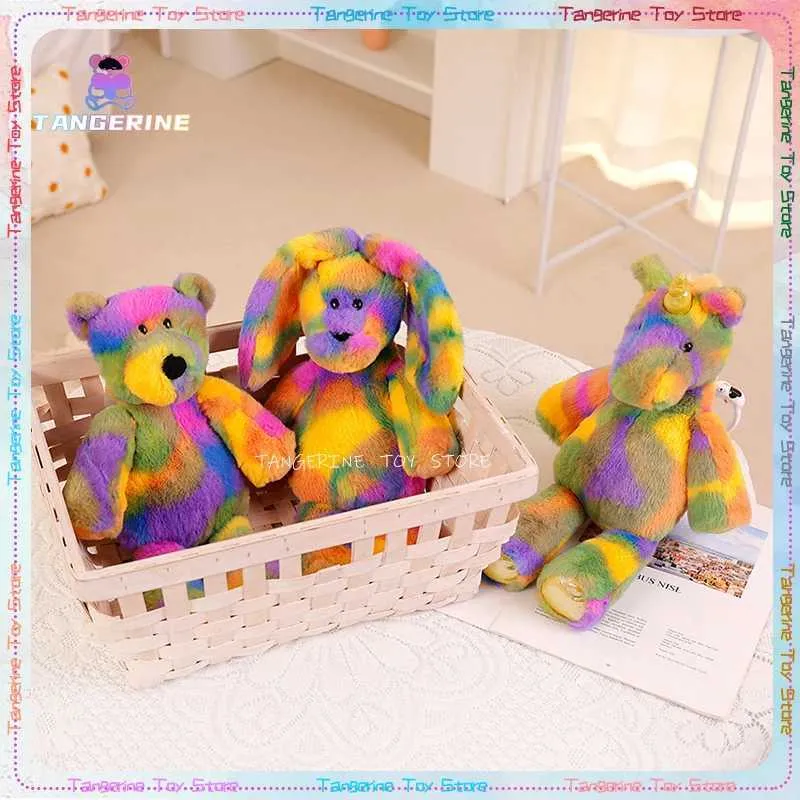 Pluszowe lalki Enma Studio Kolorowy Bear Rainbow Rabbit jednorożca Pluszowa zabawka Śliczna miękka poduszka Kawaii Dekoracja pokoju dziecięcego zabawka J240410