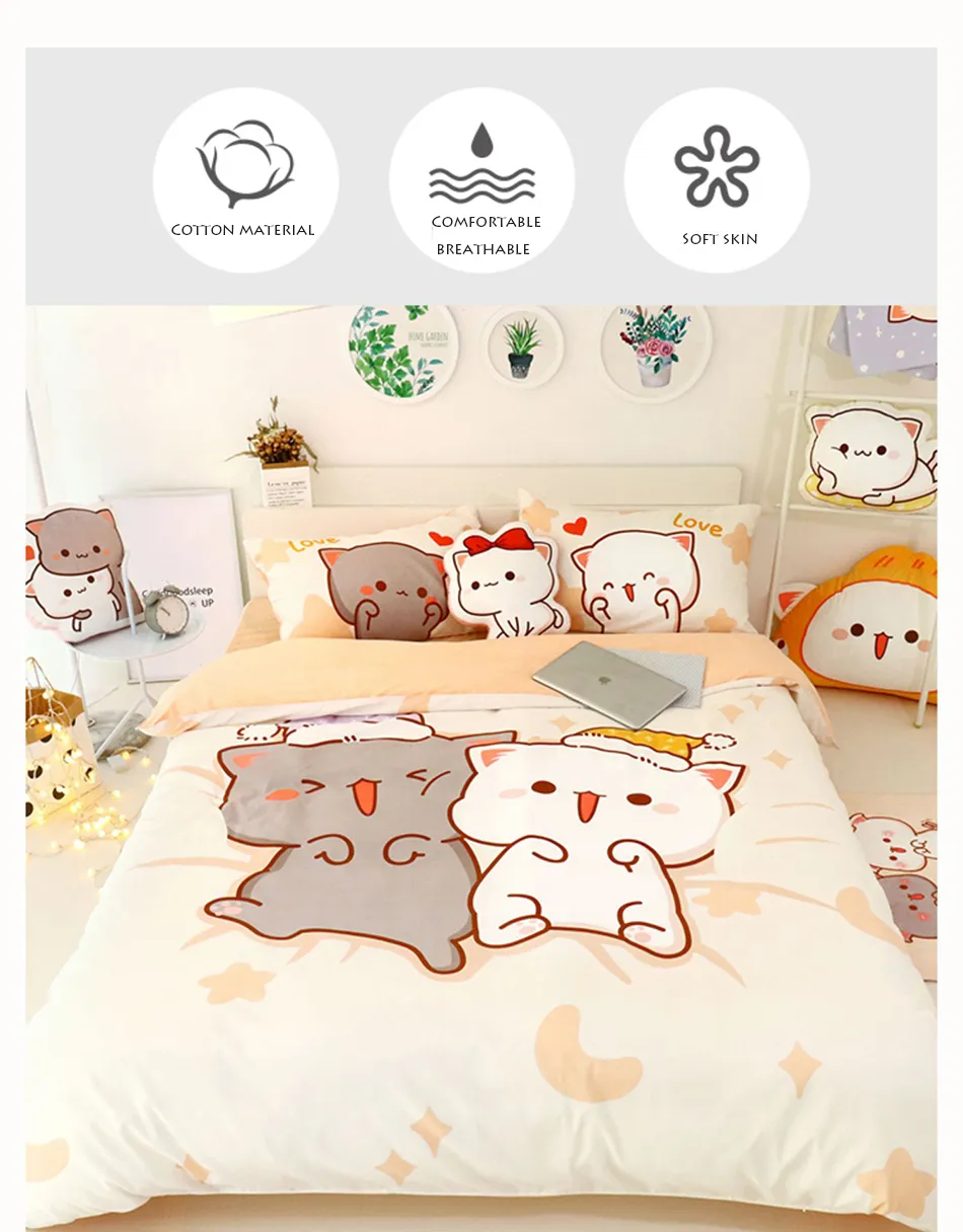 Cat Bed Sheets Queen Queen Size 4-Piece Cute Cats Sheet Set