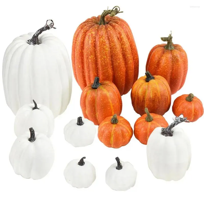 Fiori decorativi 7 pezzi Multi-size Pumpkin Mormo di zucca Bianco Halloween Ringraziamento Ringraziamento Autunno Raccolta Decorazione del tavolo per le vacanze