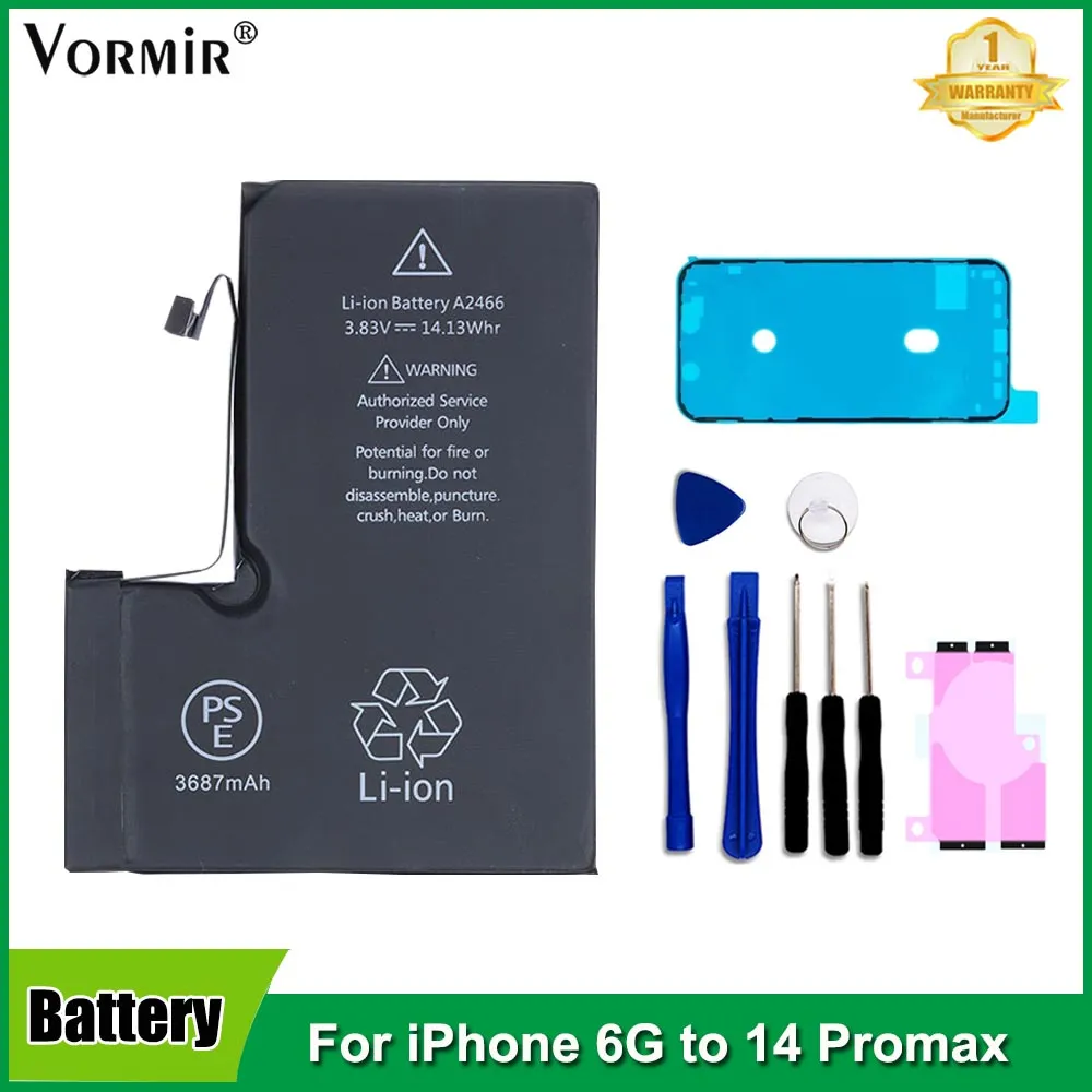 Batterie Vormir pour iPhone 6 6s SE 7 8 plus x xr xs 11 12mini 13 14 Pro max de remplacement de téléphone mobile Bateria avec kits d'outils gratuits