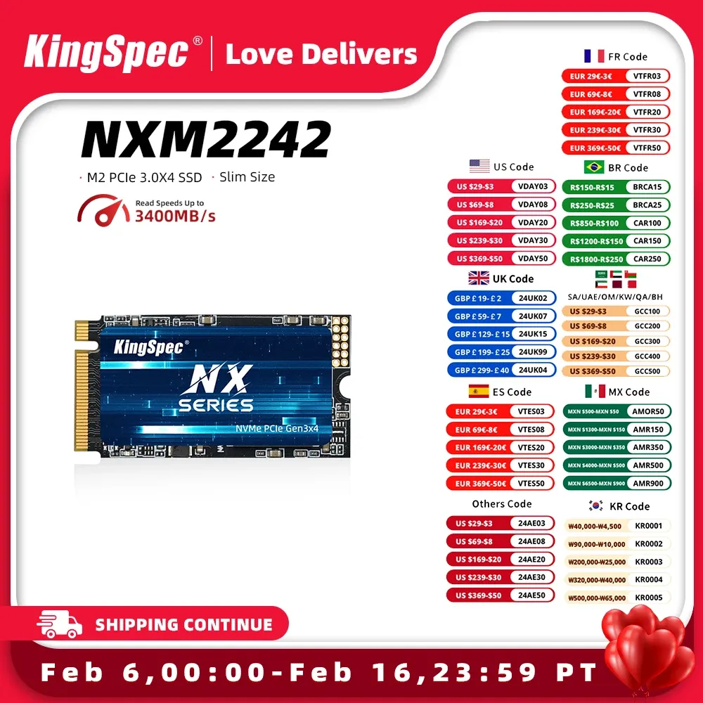 Drives KingSpec M.2 NVME PCIe 3.0 X4 SSD 256 GB 1TB 128 GB 512GB SSD M.2 2242 PCIe hårddiskskiva Internt fast tillstånd för bärbar dator