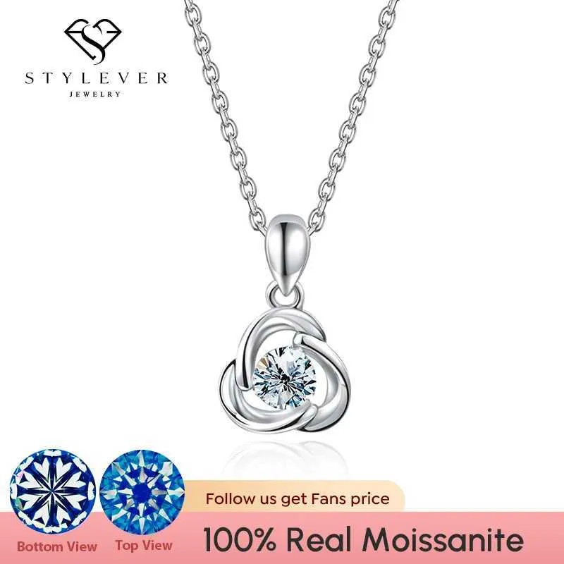 Colliers de pendentif Stylever Original 925 Silver Chain Wind Moulin Clover Real Moissanite Diamond Pendant Colliers pour les femmes D Couleur Fine Bijoux 2022 240410