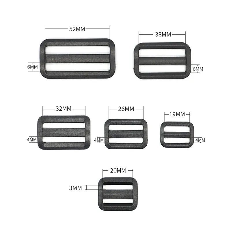 10st plast Tri Glides Slide 3 bar rektangel/fyrkantig justering spänne för läderhantverk påse axelband bälte webbing 2-5 cm