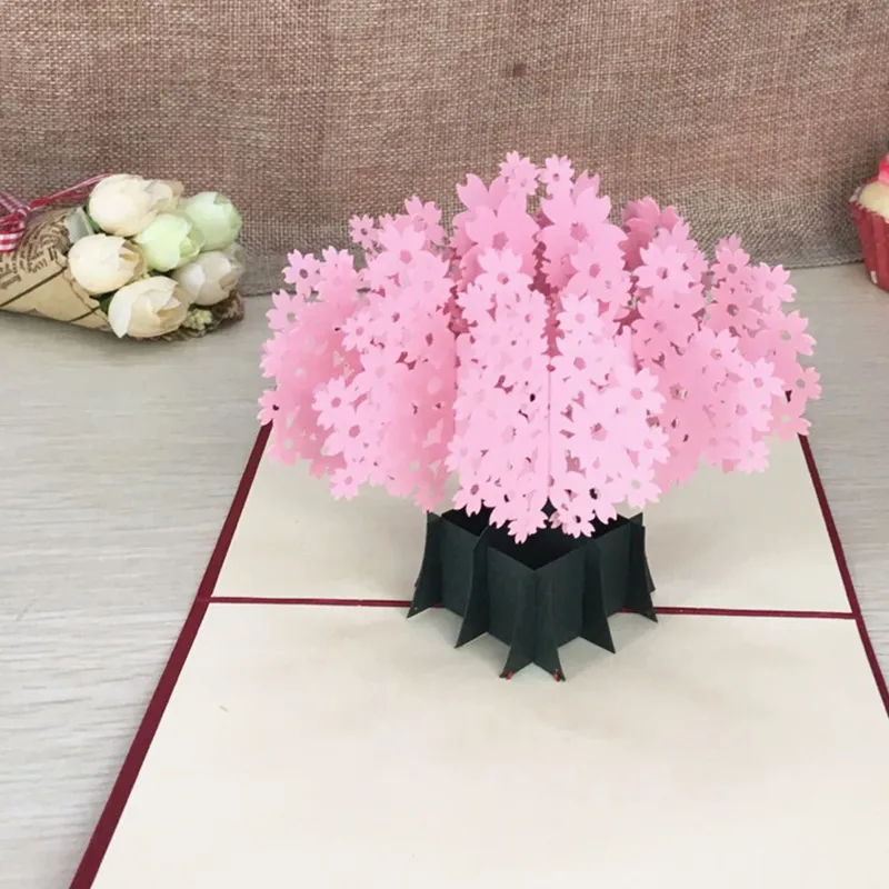 1pcs Laser Cut Kirigami 3D  UP Greeting & Gift Cards Gorgeous Cherry Blossoms Handmade Creative Thank You Cards Teachers` Day (2)