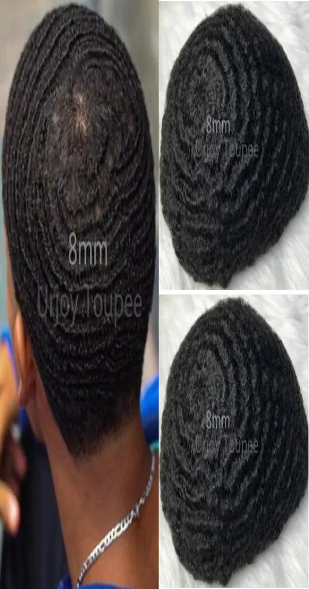 Perruque masculine 4mm6mm8mm10mm12 mm Afro Wave Full Lace Toupee Chinese Remy Human Hair 360 Remplacement des cheveux ondulés 8590627