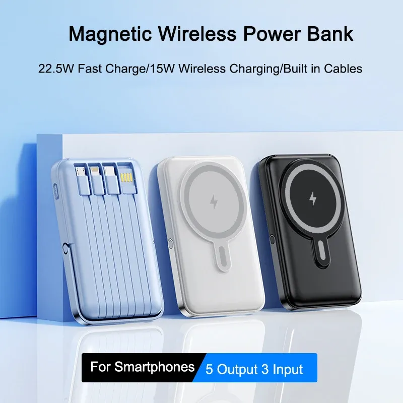 Chargers Magnetic Power Bank para iPhone 14 15 22.5W 15W Carregador sem fio