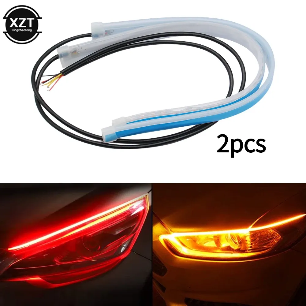 2st CAR Light Guide Strip Ultratin LED-rems Turn Signljus Tvåfärgad ledning på dagtid Running Light Streamer Decorative Light