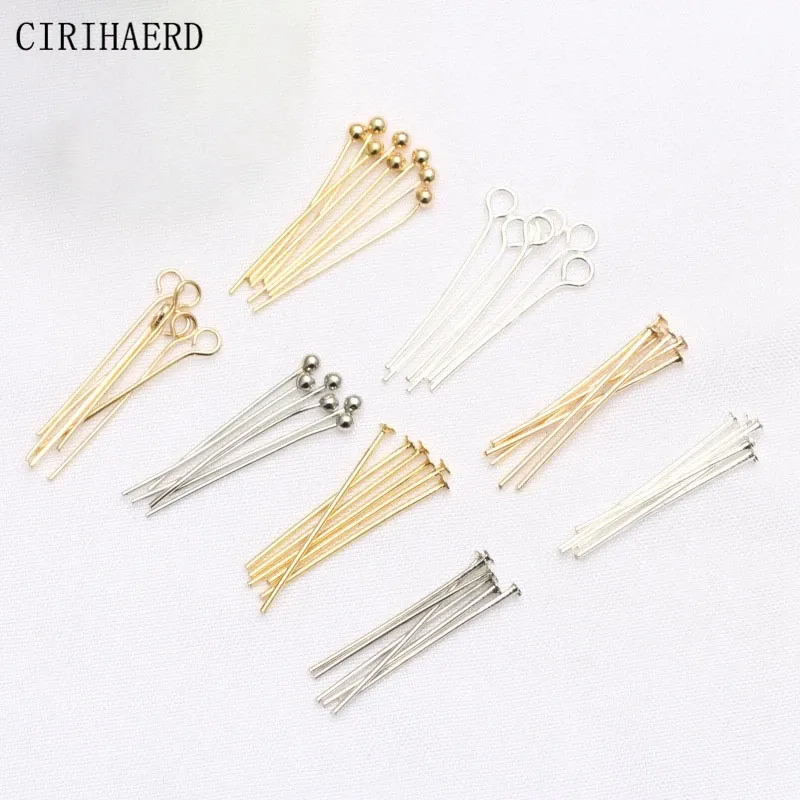 50pcs 14k plaqué d'or 9 mots / broche d'œil bricolage bijoux accessoires fournit des épingles à tête plate / bille connecteurs de bijoux de bijoux composants