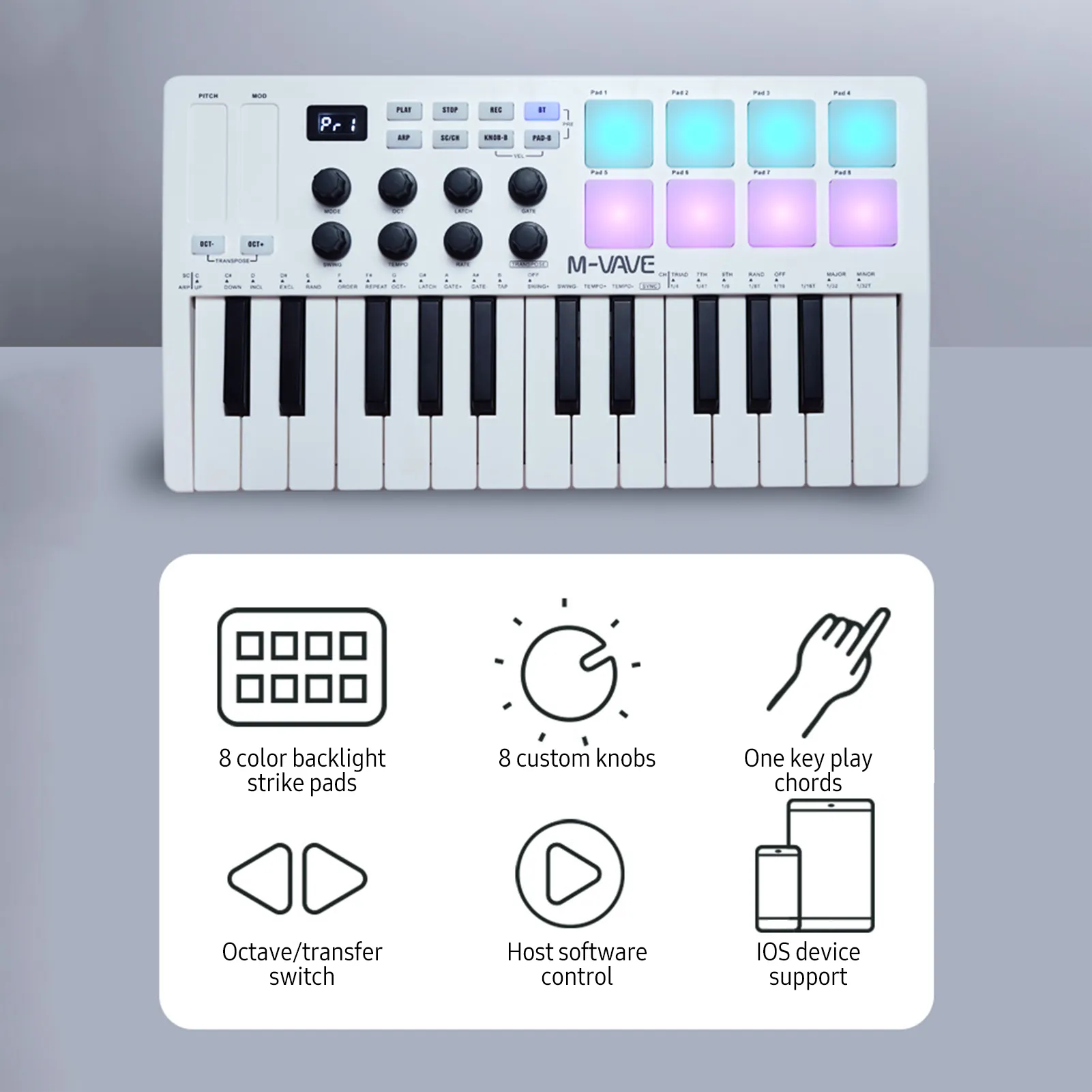 M-VAVE 25-Key Mini USB MIDI Controller Keyboard with 8 RGB Backlit