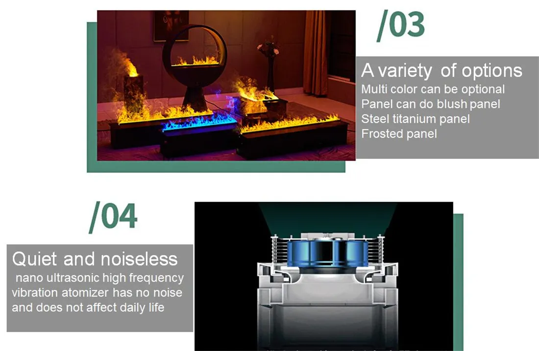 1000 MM L Auto Fill & Drain 3 D Flame Electric Water Vapor Steam Fake Led Fireplace