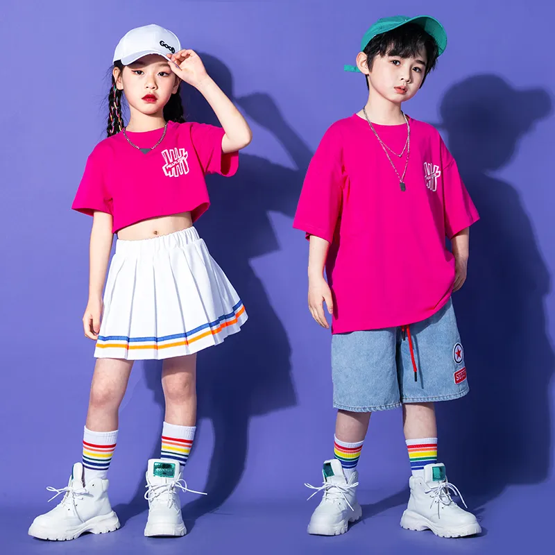 Teenage Girls Hip Hop Clothes Children Crop Top Cargo Pants