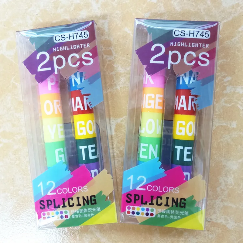 2 stks/set splicing highlighter marker pen 12 kleuren fluorescerende verf nieuwigheid bouwsteen stijl kantoor schoolstudenten aanbod