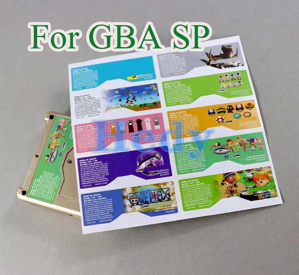 20Sets vervangen voor Nintend Gameboy Advance GBA Label Sticker Aangepast ontwerp voor GBA SP Console Back Tag Color Stickers