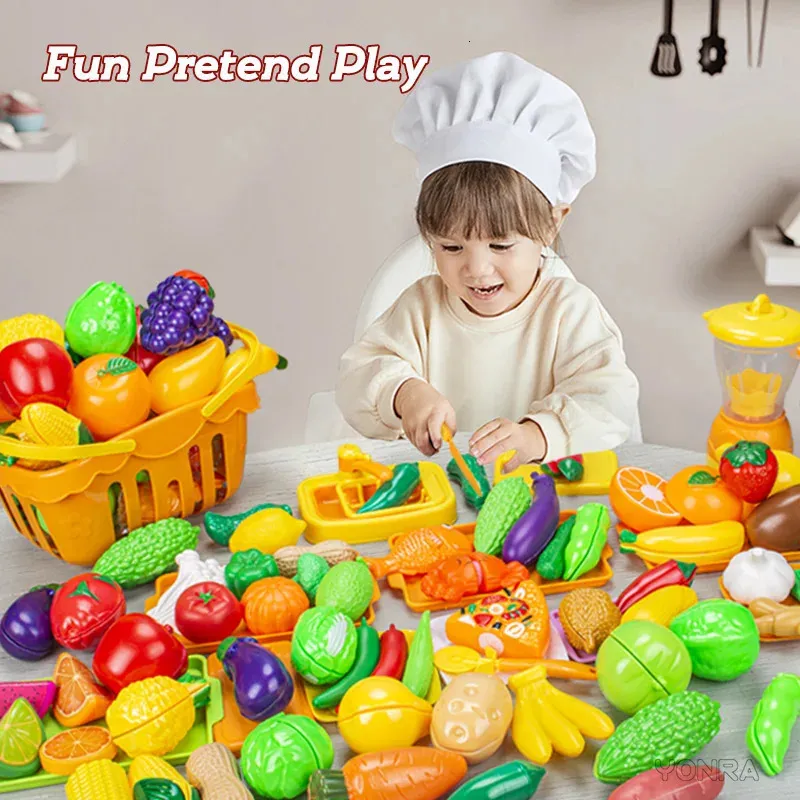 Fruits Vegetable Model Kitchen Pretend Play Cutting Toys Childrens Cooking Simulation Food Christmas Gift For Kids Toddlers 240407