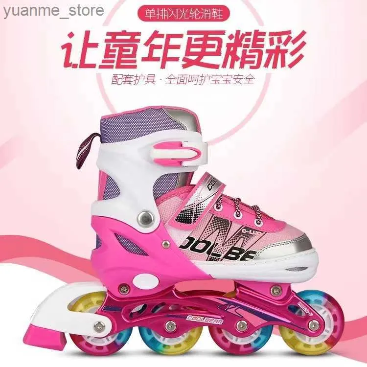 Rzędowe rolki różowe niebieskie dziecięce kółki pu flash regulowane męskie i damskie rolki buty piszę patynki łyżwiarki pojedyncze rzędu 4-koła Y240410