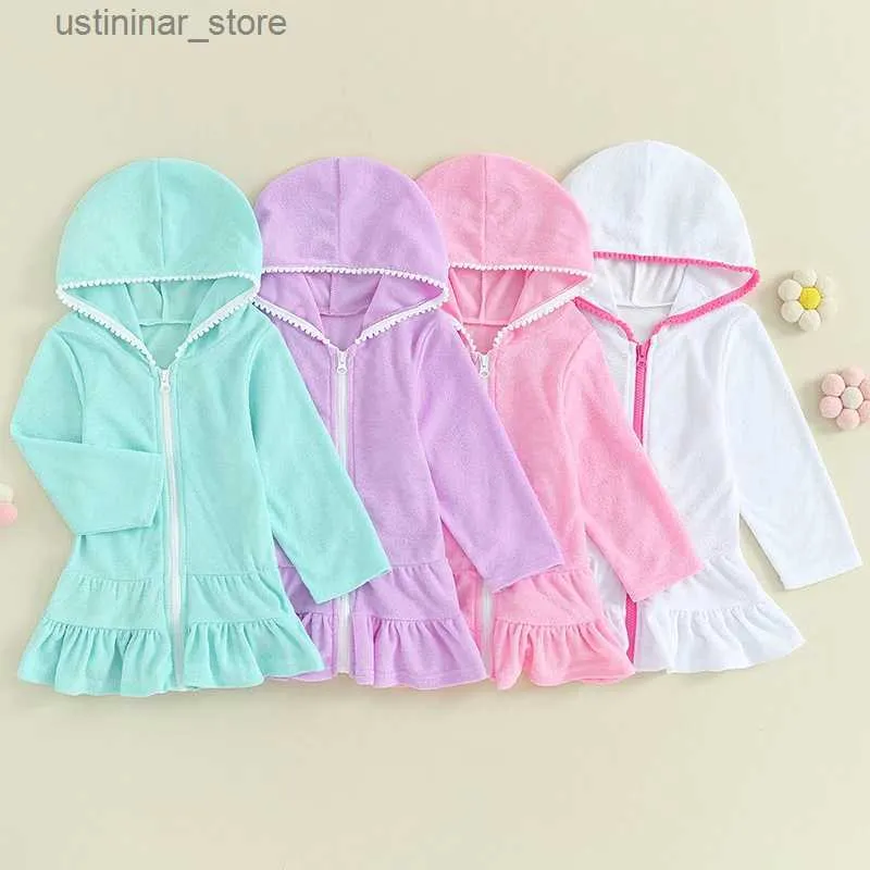 Kız Elbiseleri Visgogo Çocuklar Kız Hoodie Elbise Düz Renk Çırpılmış Fermuar Uzun Kollu Yürümeye Başlayan Bebek İlkbahar Yaz Kıyafetleri L47