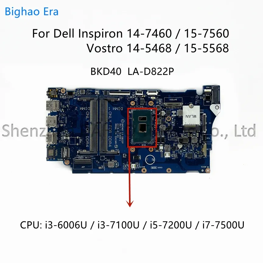 Carte mère BKD40 LAD822P pour Dell Inspiron 147460 15 7560 VOSTRO 5468 5568 BOURNAL MERTABLE AVEC I36006U I5 I7 CPU CN0K6PMH 0Y7Y9H