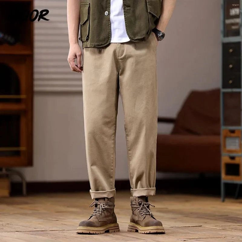 Khaki Man In Khaki ManのメンズパンツHiqor Summer Classic Solid Baggy Men CottonPantalones Cargo Ounser Ropa Hombre