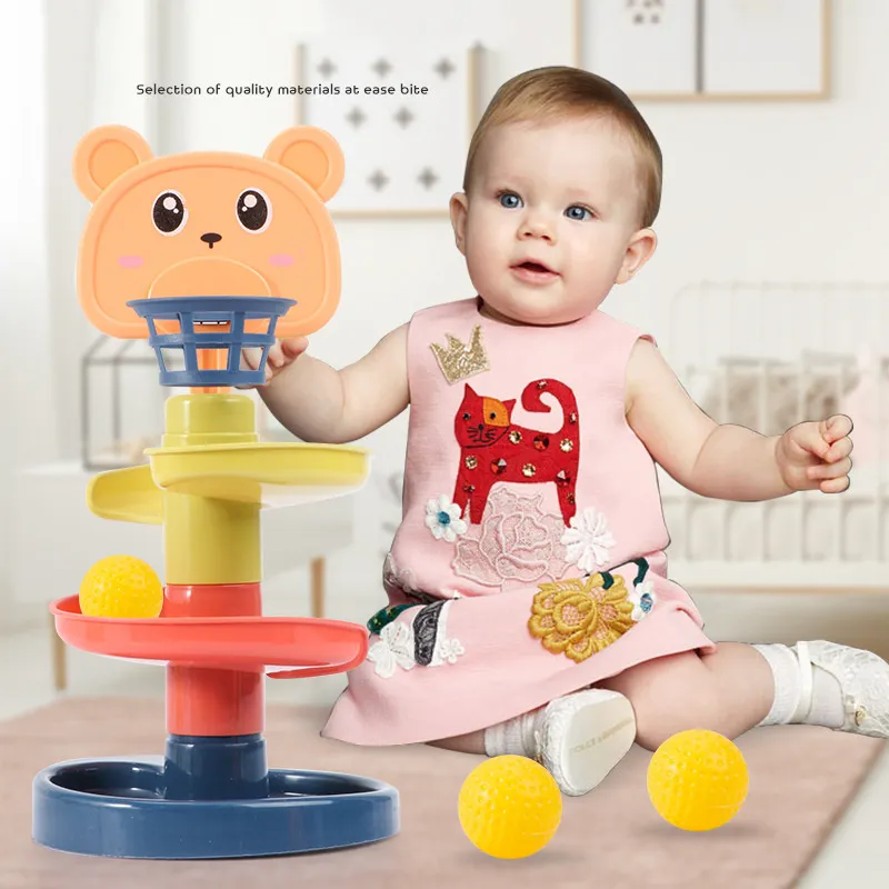 赤ちゃんのおもちゃのおもちゃをローリングボールパイルタワー初期教育おもちゃのための赤ちゃんのためのトラック教育的なベビーギフトスタッキングおもちゃのおもちゃ