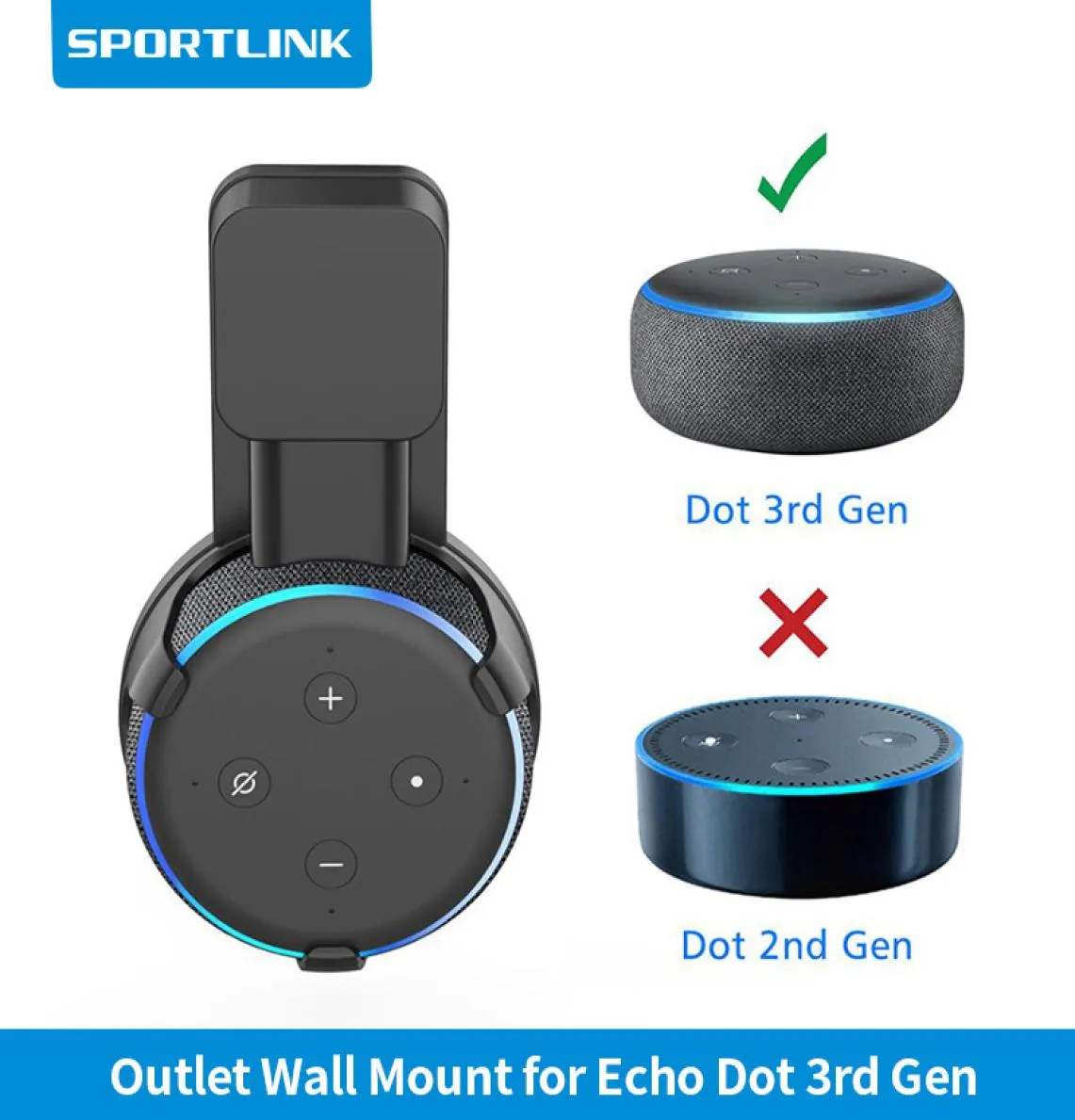 Outlet Wall Mount Hanger Holder Stand Space Saving for Alexa Echo Dot 3rd Generation and Other Round Voice Assistants4115318