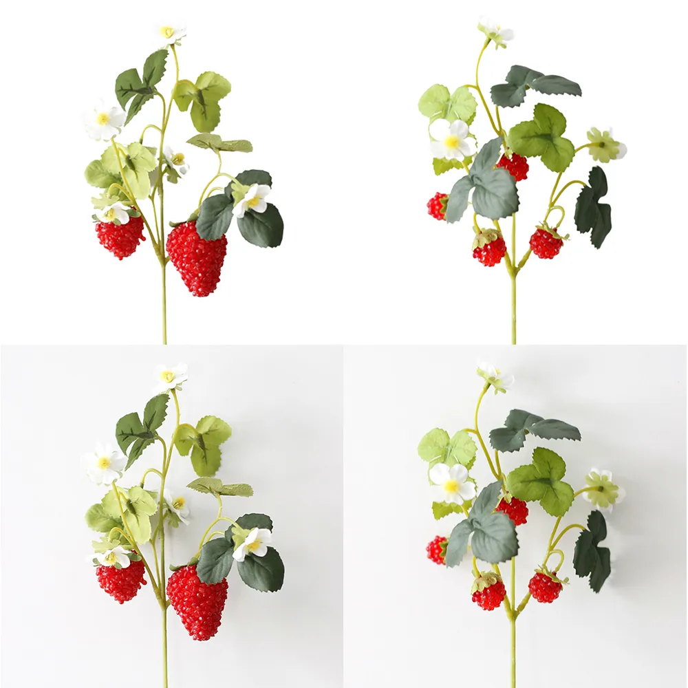 French Frambuesa Artificial Fake Strawberry Fruit Plant Flower Branch Bouquet Wedding Home Decor