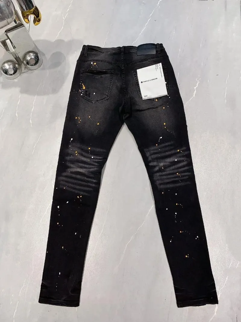 Pantalon féminin 2024 Jeans de marque violette Fashion High Quality With Street Paint Réparation en détresse Low Rise Skinny Denim