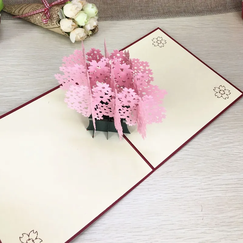 1pcs Laser Cut Kirigami 3D  UP Greeting & Gift Cards Gorgeous Cherry Blossoms Handmade Creative Thank You Cards Teachers` Day (6)