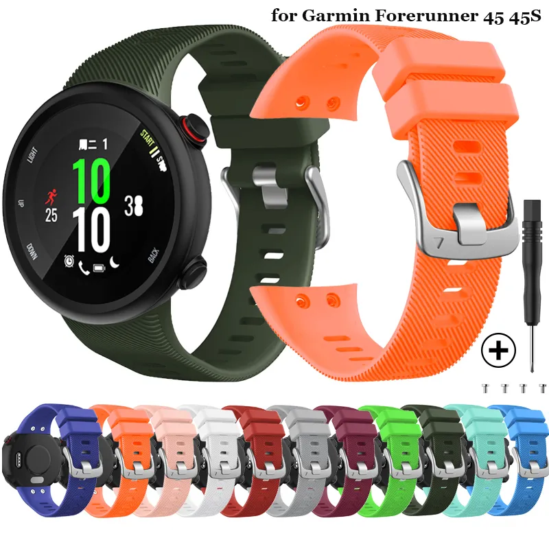 Silicone Band pour Garmin Forerunner 45 45s Swim 2 Smart Watchband Sport Sport Remplacement Bracelet Correa avec outil