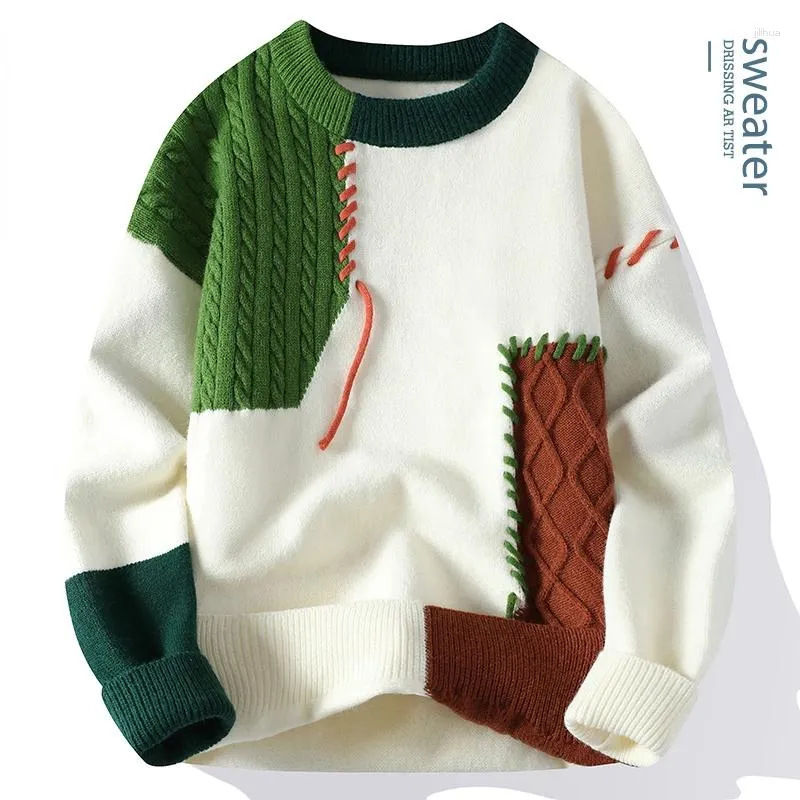 Japanese Style Mens Colorblock Pullover Sweater Material Color Vintage Oversized Knitwear From Jilihua 29.73 DHgate.Com