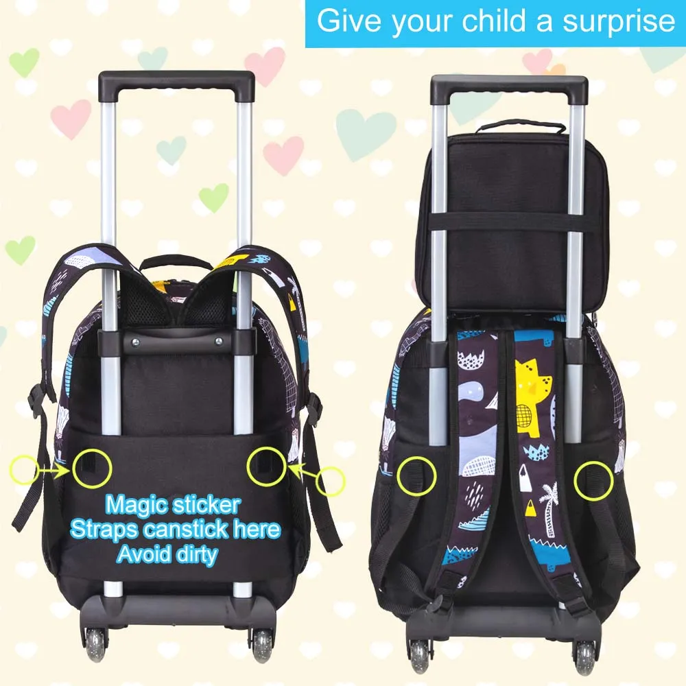 3Pcs Girls Rolling Backpack Kids Bookbag With Wheels Set Elementary Students Schoolbag - View #11