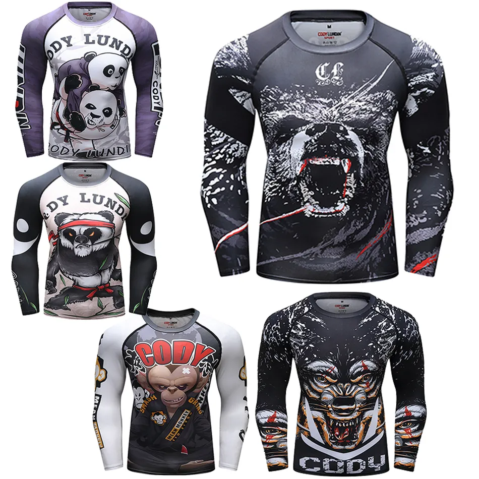 Men's MMA Rash Guard: Long Sleeve BJJ Jiu Jitsu T-Shirt, Muay Thai ...