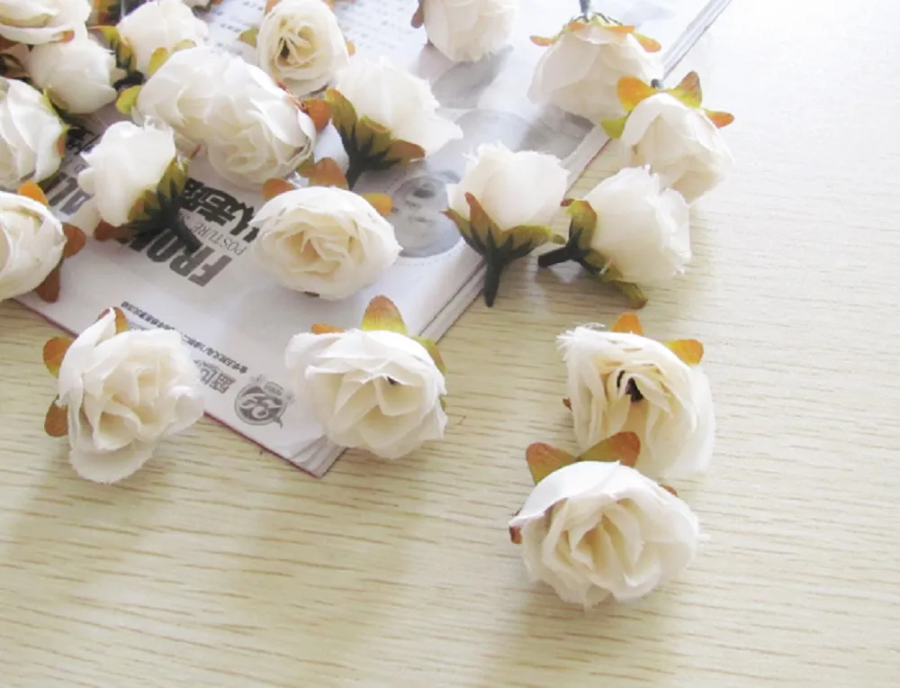 100pcs/embalagem flores artificiais cabeças de chá de chá de rosa de seda