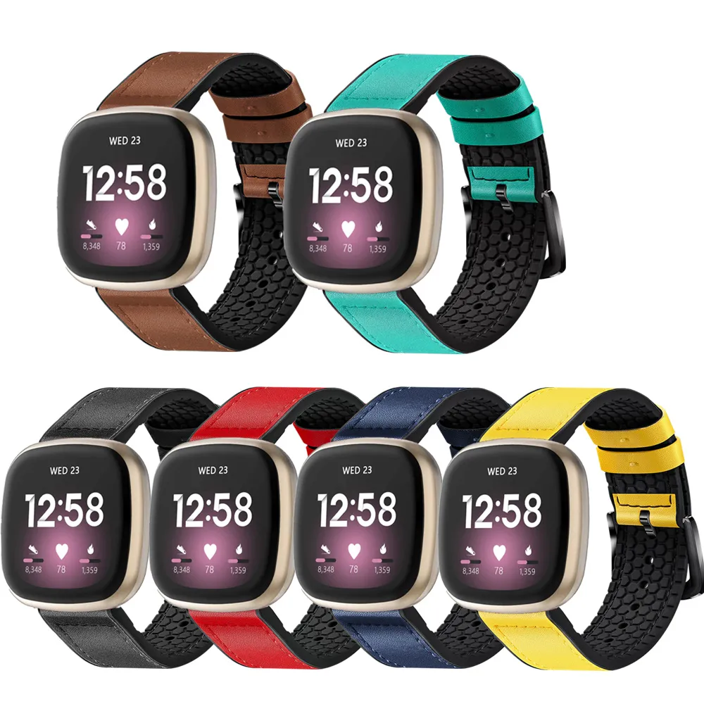 Honocumi per Fitbit Versa 3 Band Sillicone Leather Cless Cint Sostituzione Polti per Fitbit Versa3 / Fitbit Smartwatch