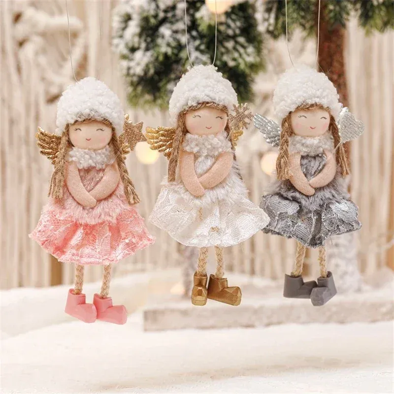 Juldekorationer Handgjorda hantverk Plush Angel Girl Doll Pendant Christmas Tree Hanging Ornament Nyår 2024 Xmas presentleksak