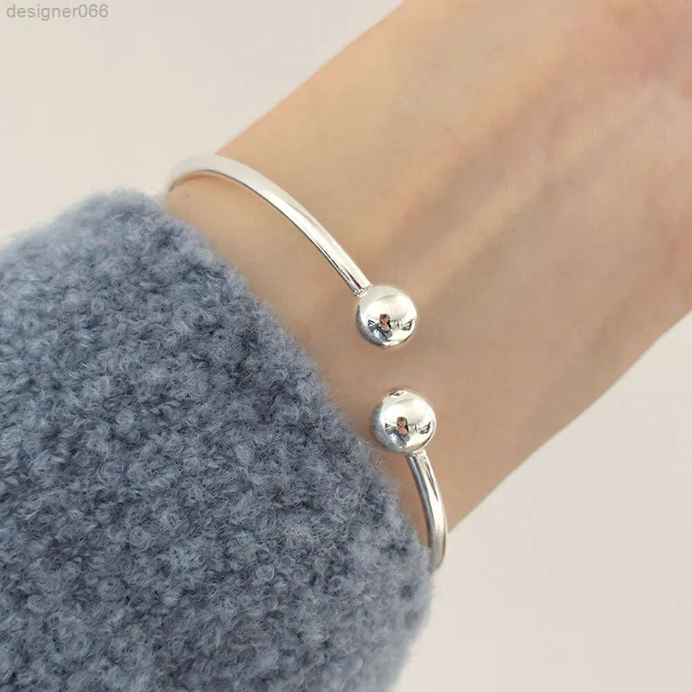 S925 Pure Silver Armband Simple Double Ball Open Fashion Korean Jewelry Z6119