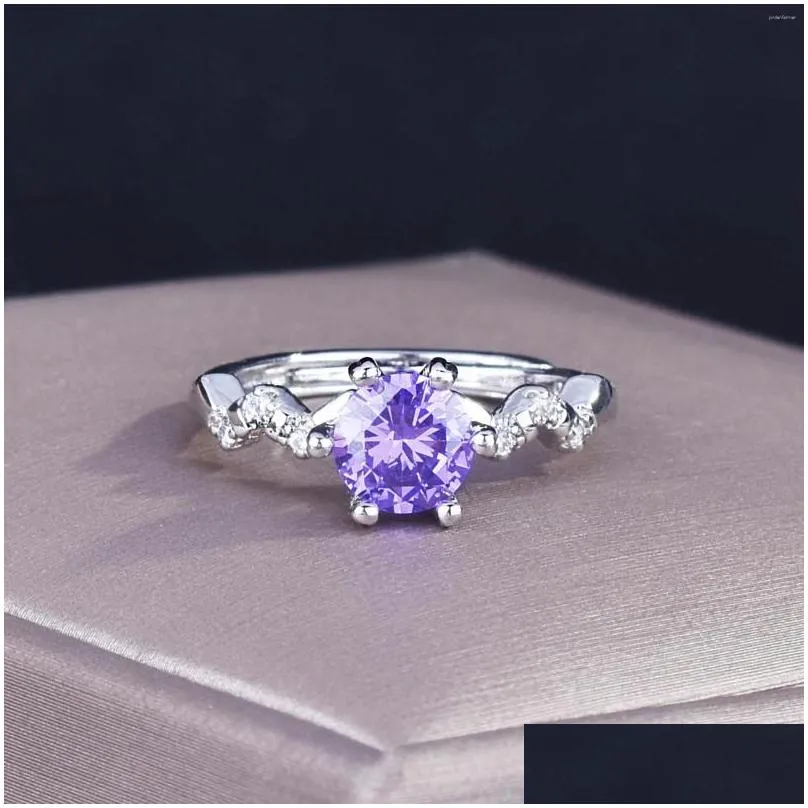 Anelli di cluster drenaggio vivo esplosivo moissanite anello aperto otto cuori e frecce viola a diamante ad alto diamante di carbonio goccia femmina Delive dh2tl