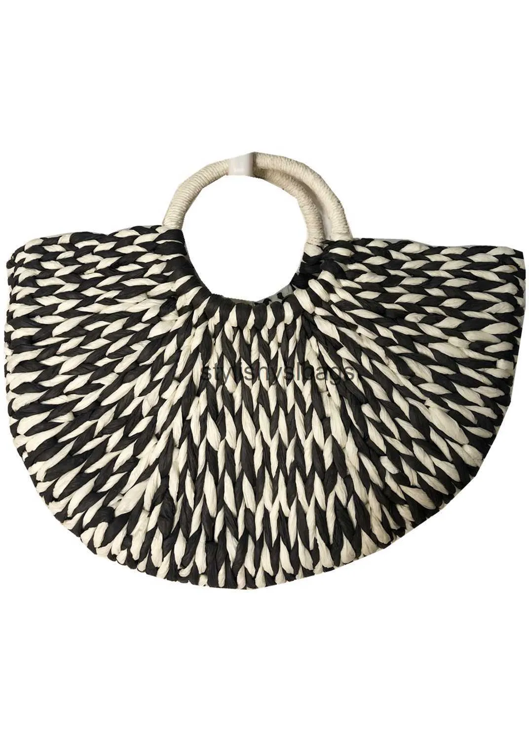 Totes Andra väskor Forest Style Paper Woven Half Moon Bag Black and White Beach H240410