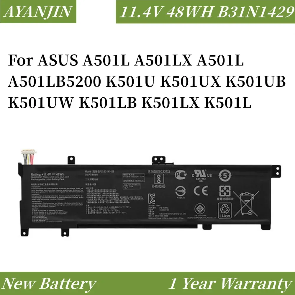 Batteries 11.4V 48Wh B31N1429 Laptop Battery For ASUS A501L A501LX A501L A501LB5200 K501U K501UX K501UB K501UW K501LB K501LX K501L